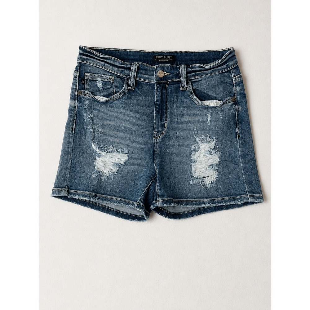 Judy Blue Women's Medium Distressed Denim Shorts High Rise Stretch Cutoff